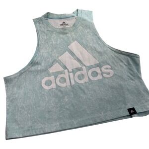 Adidas The Go-To Performance Tee Cropped Muscle Tank Teal Acid Wash Small